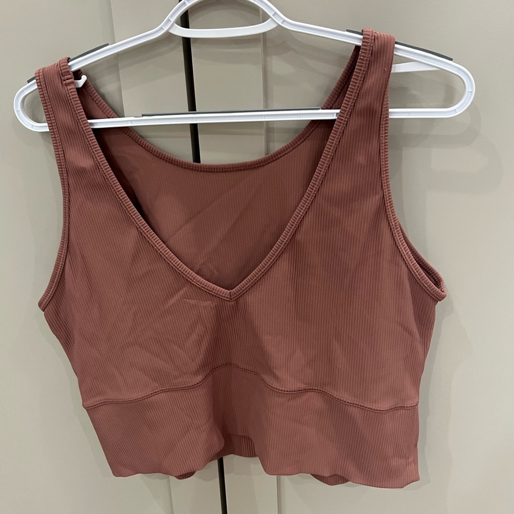 lululemon salmon pink/ orange power pivot ribbed tank top size 16